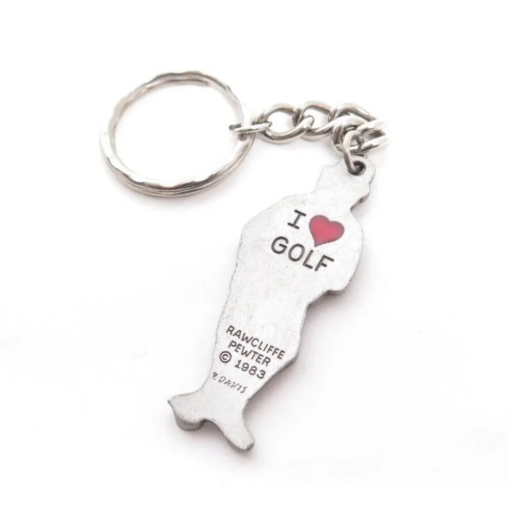 Vintage I love Golf Keychain Silver Toned Pewter‎